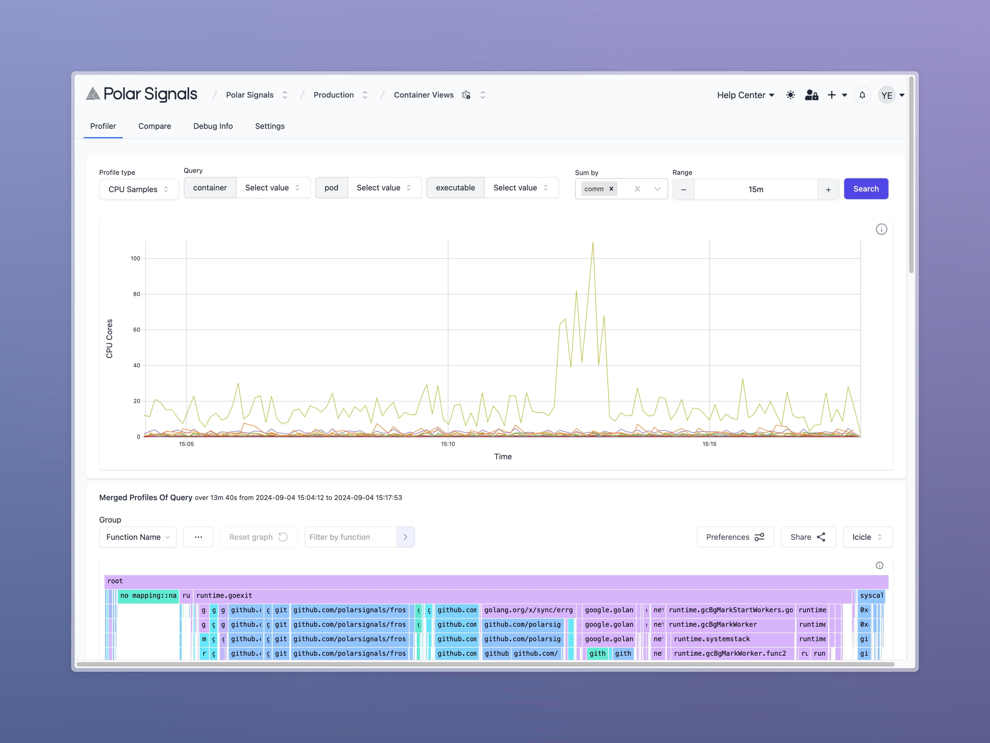 Profiler dashboard for a View with predefined label names