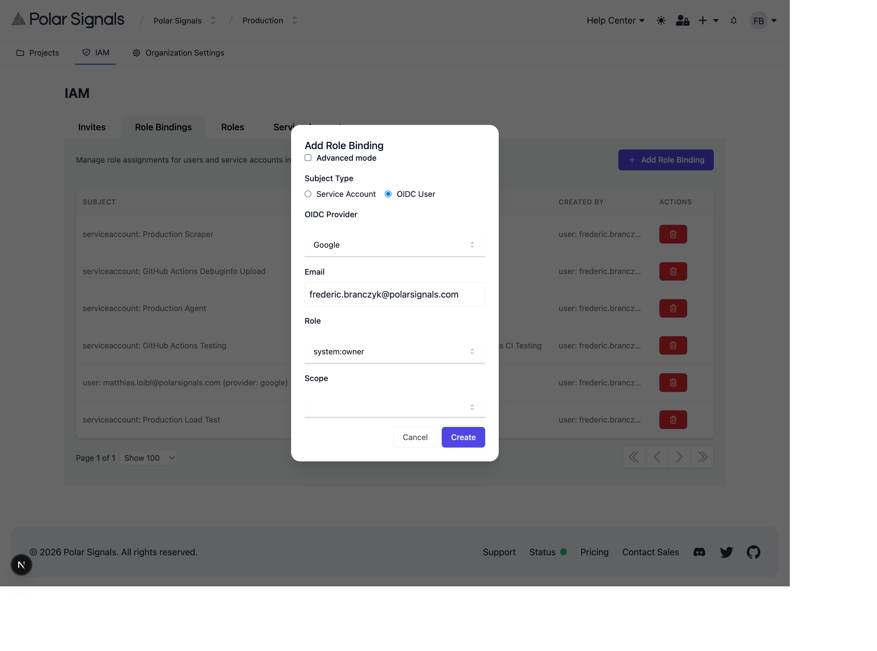 Create Role Binding for user