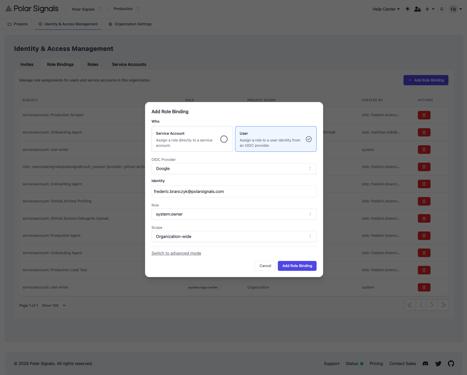 Create Role Binding for user
